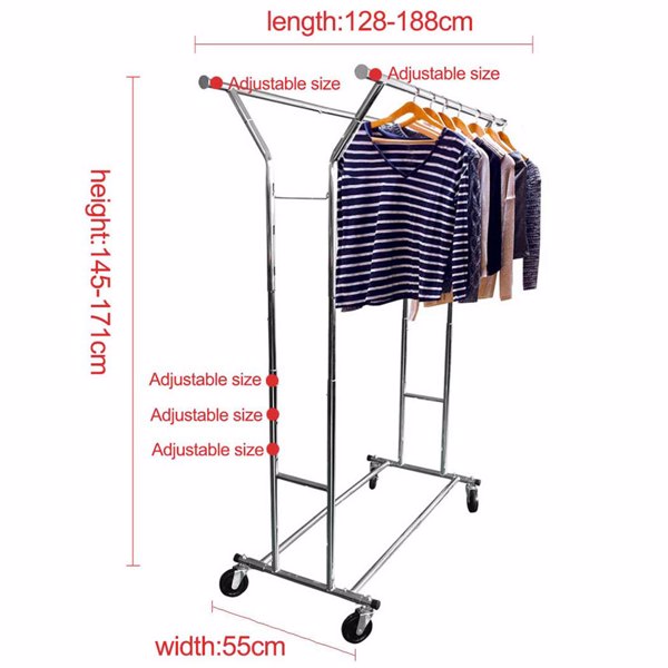 Portable Double-bar Steel Clothes Rack Silver