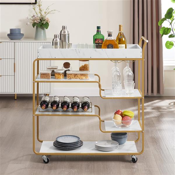 6-Tier Bar Cart, Slide Bar Serving Cart, Retro Style Wine Cart for Kitchen, Beverage Cart with Wine Rack and Glass Holder, Rolling Drink Trolley for Living Room, Dining Room