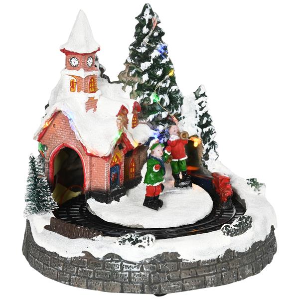 Animated Christmas Village Scene, Pre-Lit Musical Holiday Decoration with LED Lights, Rotating Train, 2 Musicians and 1 Commander