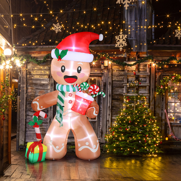 7.9 FT Lighted Christmas Inflatable Decoration, Inflatable Gingerbread Man Outdoor Decoration, Funny Blow Up Yard Decorations with Built-in LED Lights for Holiday Party Front Yard Lawn Garden Decor