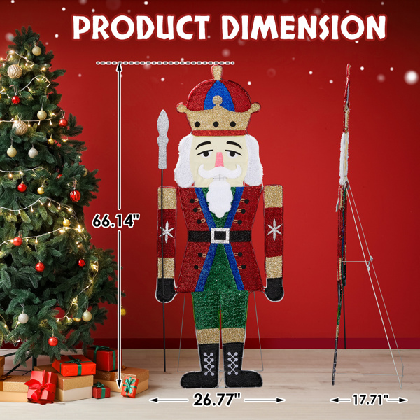 Lighted Nutcracker Christmas Yard Decorations, Pre-lit 2D Nutcracker Soldier with 162 LED Warm White Lights and Stakes for Xmas Outdoor Holiday Indoor Decor Lighted Holiday Displays