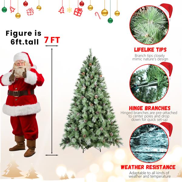 9FT Scotch Pine Christmas Tree, Premium Frosted Pre-Decorated Artificial Holiday Decor w/ 2,518 Branch Tips, Xmas Trees for Holiday Party Decoration