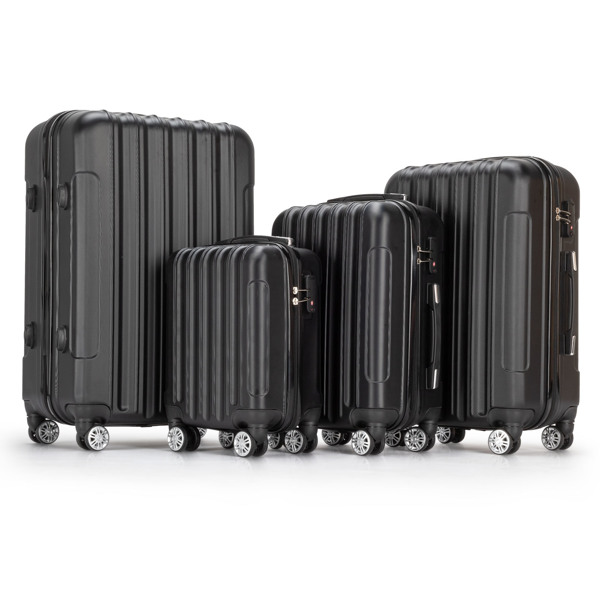 4 Piece Luggage Sets, 16/20/24/28" ABS Durable Suitcase Sets Double Wheels TSA Lock, Black