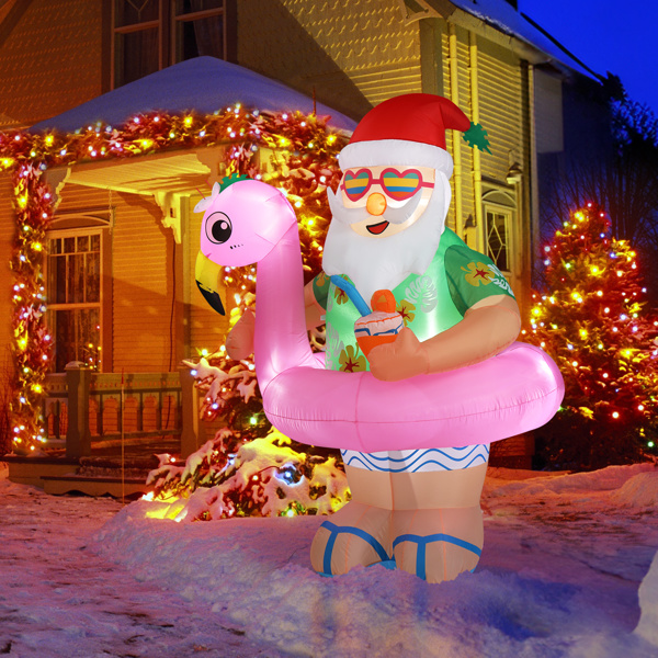 5.9 FT Lighted Christmas Inflatable Decoration, Inflatable Hawaii Santa Claus Outdoor Decoration, Funny Blow Up Yard Decorations with Built-in LED Lights for Holiday Party Front Yard Lawn Garden Decor