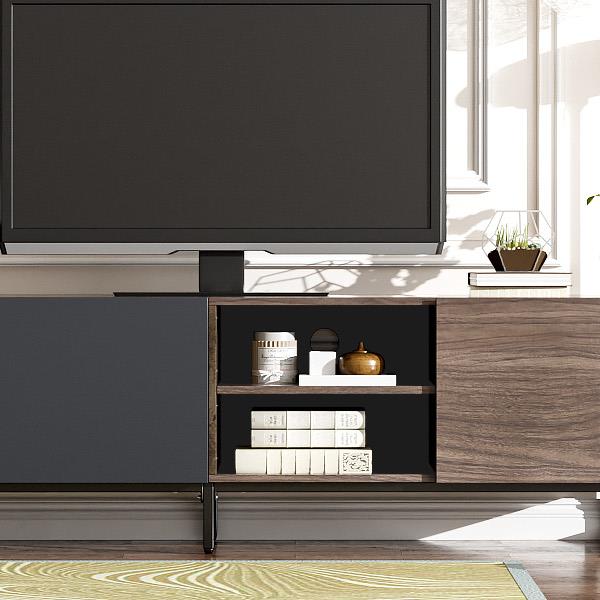 Modern TV with 3 Cabinets& Open Shelves, Color-matching Media Console Table for TVs up to 80'', Entertainment Center with Drop Down Door for Living Room, Bedroom, Home Theatre