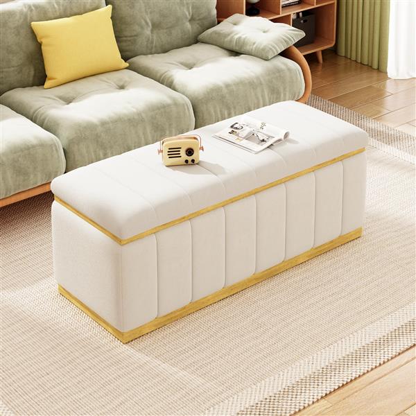 Linen Fabric Upholstered+Solid wood frame Bench with Large Storage Space for the Living Room, Entryway and Bedroom,Beige,( 40''x16''x17'' )