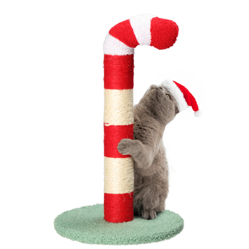 Christmas Cat Scratching Post, Cute Candy Cane Cat Scratcher with Sisal Scratching Post & Soft Plushy Covering for Indoor Cats