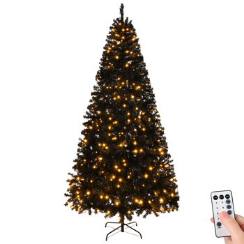 7 FT Pre-lit Artificial Christmas Tree, Hinged Xmas Pine Tree with 1250 Branch Tips, 400 Lights and Remote Control for Holiday Party Office Home, Black