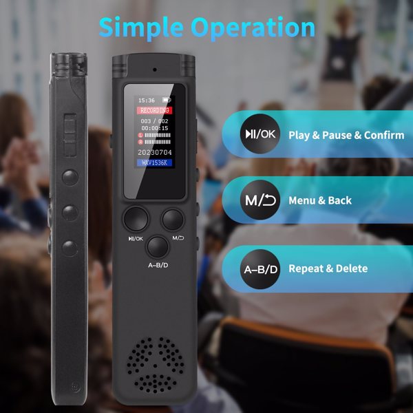 64GB Digital Voice Recorder Voice Activated Recorder for Lectures Meetings, Audio Recorder with Playback, Password, Variable Speed, Tape Recorder USB Charge, MP3 