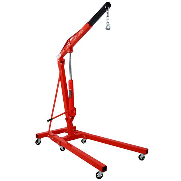 2 Ton Folding Engine Hoist Cherry Picker Shop Crane Hoist Lift, Heavy Duty Steel with 6 Iron Caster Wheels (red)