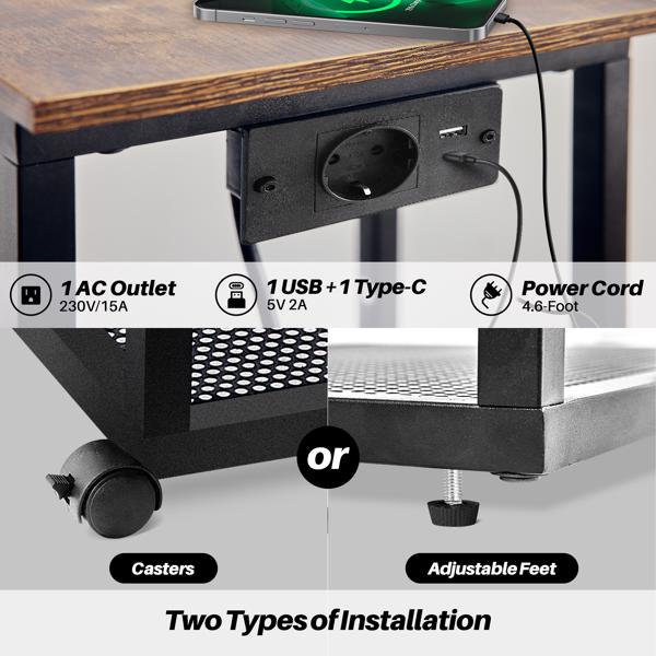 Beistelltisch mit Ladestation, C-Form Kaffeetisch, Beistelltisch Couch Holz, Mobiler Couchtisch mit Rädern & Ablagefläche, Kleiner Tisch für Wohnzimmer, Schlafzimmer (Rustikales Braun)