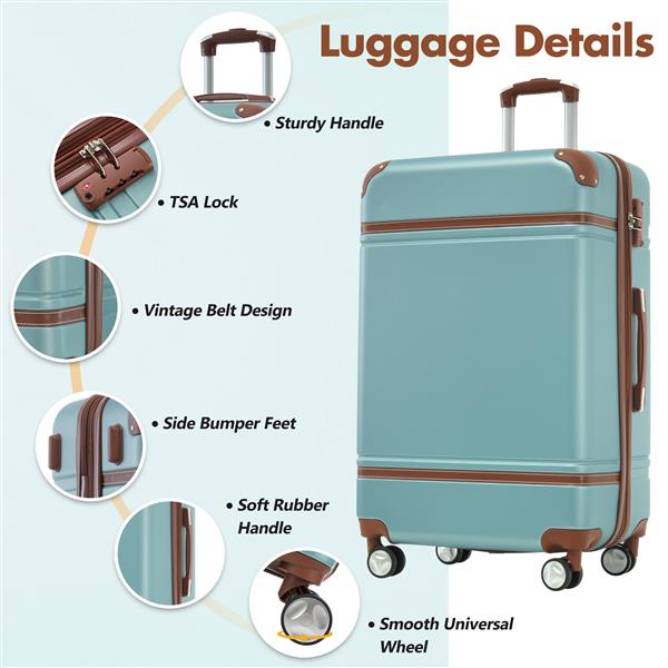 Hardshell Luggage Sets with Bags Lightweight Suitcase Double Spinner Wheels with TSA Lock ,Single Vintage Luggage 28 IN,Green