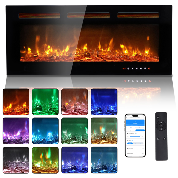 ZOKOP 40" Smart WiFi Electric Fireplace Insert, 1500W Wall Recessed/Mounted, Freestanding Fireplace Heater with Remote Control, 12 Color Adjustable Flames, Thermostat, 8H Timer, 5 Brightness Settings