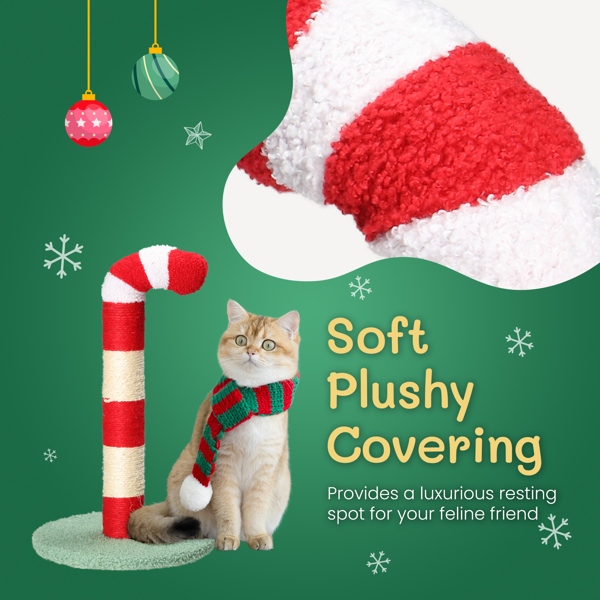 Christmas Cat Scratching Post, Cute Candy Cane Cat Scratcher with Sisal Scratching Post & Soft Plushy Covering for Indoor Cats