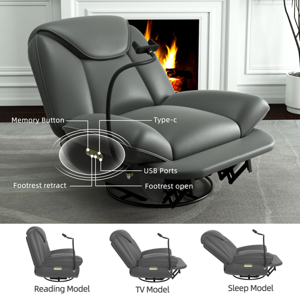 Oversized Power Recliner Chair,270°Swivel Glider Recliner for Nursery, Electric Recliner Sofa with Voice Control, Smart Rocker Chair with Phone Holder, Living Room (Dark Gray) 