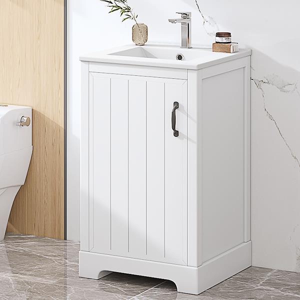 20" Bathroom Vanity with Sink, Bathroom Cabinet with Soft Closing Door, Storage Rack and Adjustable Shelve, White