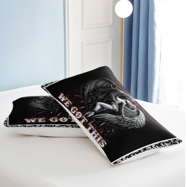 3pcs Soft and Comfortable Death and Angel Print Duvet Cover Set for Bedroom and Guest Room - Includes 1 Duvet Cover and 2 Pillowcases (Core Not Included) Queen Size