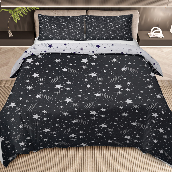 3 Piece Sparkle Black Meteor Shower Printed Duvet Cover Set Full Size for Home Bedroom Decor