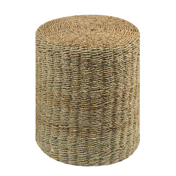 Ottoman Poof, Natural Seagrass Poufs, Hand Weave Round Footstool, Pouffe Accent Chair, Sitting Braided Footrest W/Jute Cover, Home Decorative Seat, Boho Chair for Living Room, Bedroom