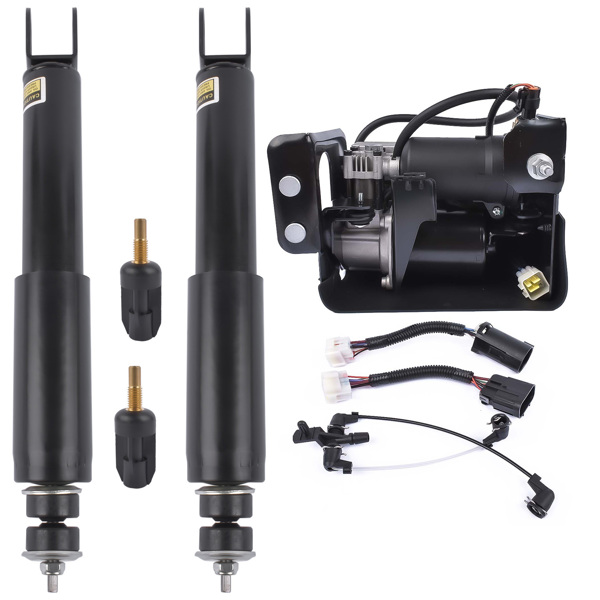 Pair Rear Shock Absorbers + Air Compressor Pump Set For Cadillac Escalade Chevrolet Suburban Tahoe GMC Yukon 5.3L 6.2L V8 2015-2019 23151122 15254590