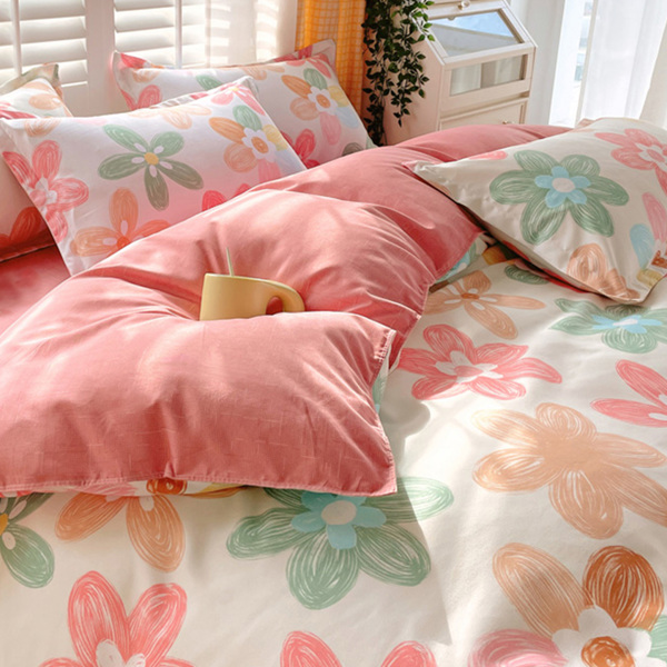 3 Piece Spring Pink Floral Duvet Cover Set for Women Adults Home Bedroom Pink Flowers Bedding Set With 2 Pillowcases Full Size