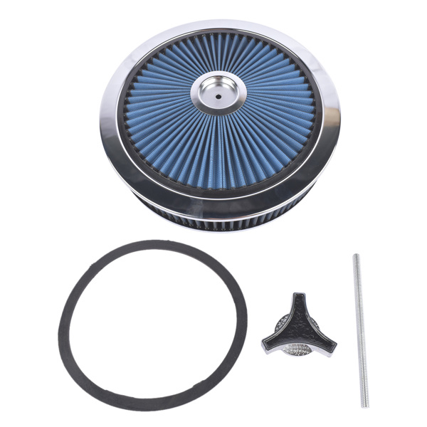 14" x 3" Round Blue Air Cleaner Kit Super Flow Washable with Chrome Lid for Chevrolet