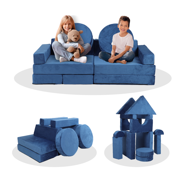 14 pcs Kids Sofa Modular Play Couch Convertible Toddlers Couch Set Furniture Sofa Set for Bedroom and Playroom,Blue