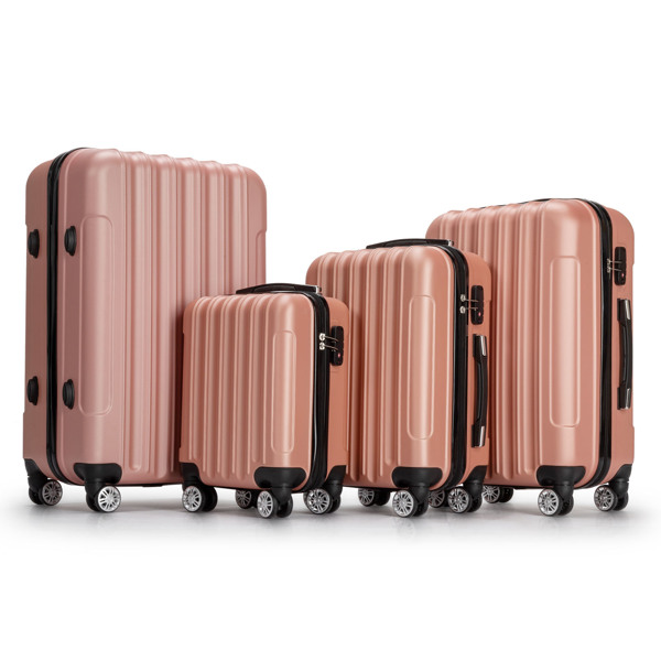 4 Piece Luggage Sets, 16/20/24/28" ABS Durable Suitcase Sets Double Wheels TSA Lock, Rose Gold