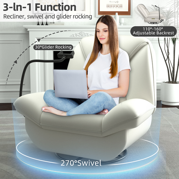 Oversized Power Recliner Chair,270°Swivel Glider Recliner for Nursery, Electric Recliner Sofa with Voice Control, Smart Rocker Chair with Phone Holder, Living Room ((Beige)) 