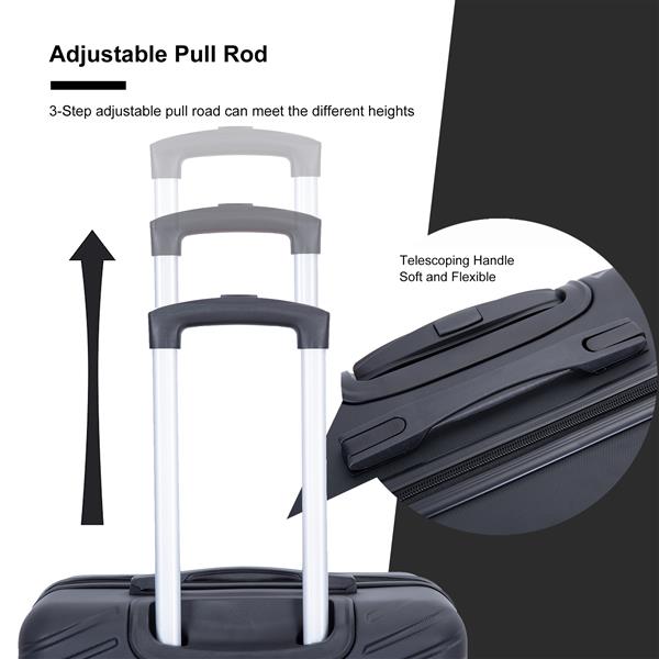 luggage 4-piece ABS lightweight suitcase with rotating wheels, 24 inch and 28 inch with TSA lock, (16/20/24/28) BLACK