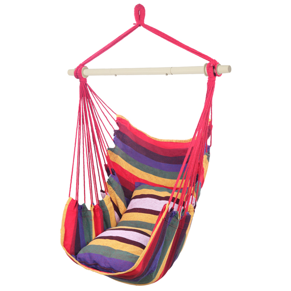 Distinctive Cotton Canvas Hanging Rope Chair with Pillows Rainbow