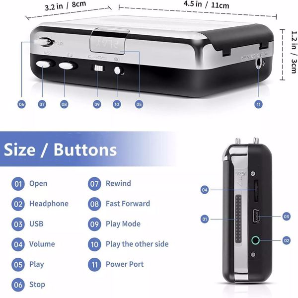 Portable Cassette Player Converter Recorder Convert Walkman Tapes to Digital MP3