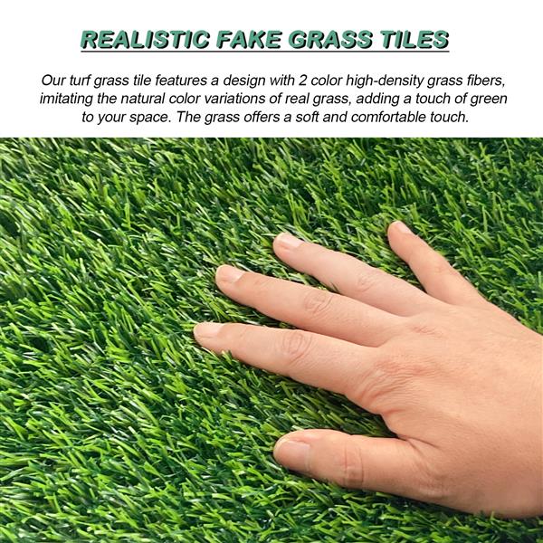 Artificial Grass Turf Tiles Interlocking Set of 35pcs, Fake Grass Tiles Self-draining for Pet Indoor/Outdoor Flooring Decor, 12x12in Grass Green