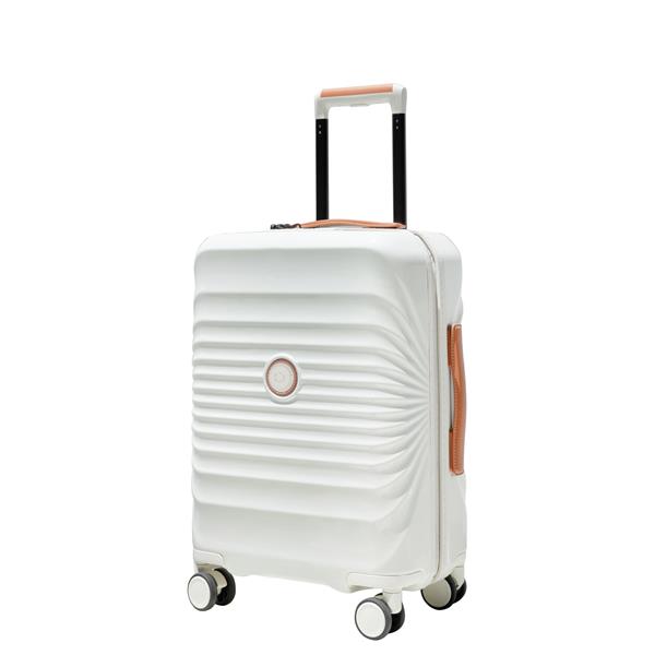 20" Carry on Luggage Lightweight Suitcase TSA Lock USB port  Luggage  Wheel lock Artificial leather Top handle Spinner Wheels CREAMY WHITE