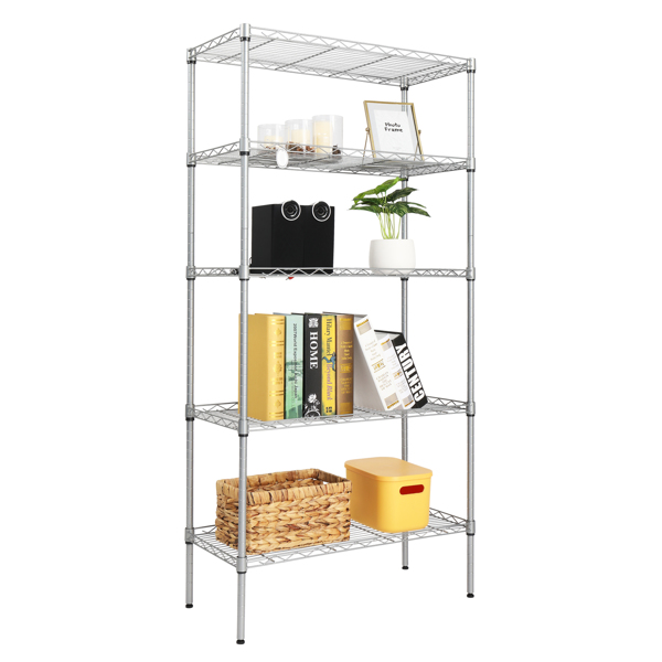 XM-304B Rectangle Carbon Steel Metal Assembly 5-Shelf Storage Rack Silver Gray