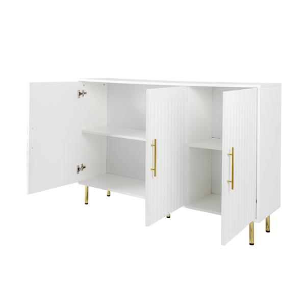 3-Door Large Storage Sideboard with Gold Handles for Kitchen, Dining Room and Living Room.55.12" W Accent White Buffet Cabinet, Coffee Bar Sideboard Cabinet with 3 doors (White)