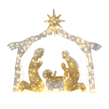 6ft Silver Roof 190LED Lights Nativity Scene Garden Jesus Decoration