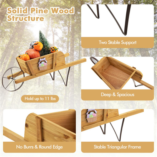 2 In 1 Wheelbarrow Planter，Wooden Wagon Planter with 9 Magnetic Accessories for Garden Yard