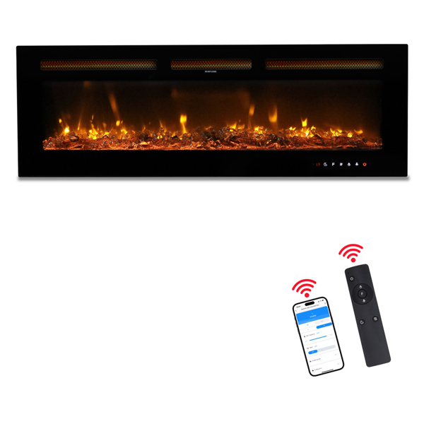 ZOKOP 50" Smart WiFi Electric Fireplace Insert, 1500W Wall Recessed/Mounted, Freestanding Fireplace Heater with Remote Control, 12 Color Adjustable Flames, Thermostat, 8H Timer, 5 Brightness Settings