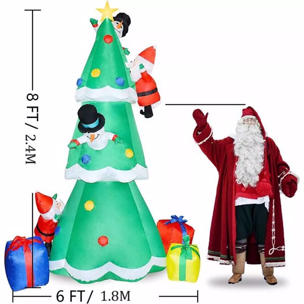 8FT Inflatable Santa Claus Snowman On Christmas Tree w/LED Lights Outdoor Decor