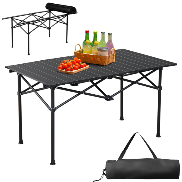 Portable Folding Camping Table, Ultralight Collapsible Table Outdoor Camp Table for Travel Hiking Backyard BBQ Party, 47x20 in, Black