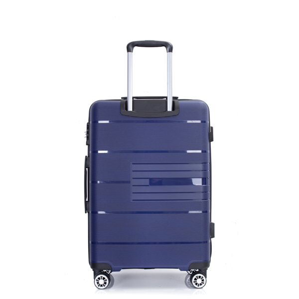 Hardshell Suitcase Double Spinner Wheels PP Luggage Sets Lightweight Durable Suitcase with TSA Lock,3-Piece Set (20/24/28) , Navy