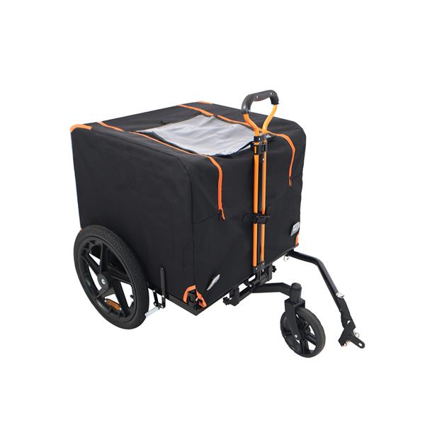 Foldable Pet Jogging Stroller Dog Carriers Bicycle Trailer Pet Dog Cat Bike Trailer Orange and Black - Ideal for Small Pets