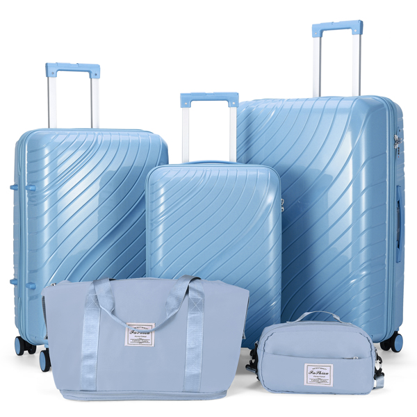 FCH five-piece suitcase 20-24-28 inch trolley case + handbag two-piece suitcase PP trolley case 20in 24in 28in PP material iron trolley full color sky blue