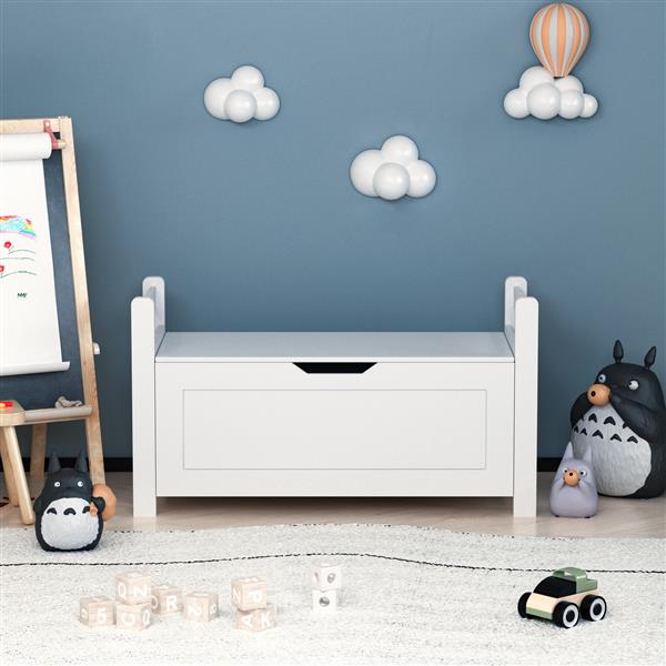 Kids Toy Box Chest, White Rubber Wood Toy Box for Boys Girls, Large Storage Cabinet with Flip-Top Lid/Safety Hinge, Toy Storage Organizer Trunk for Nursery, Playroom