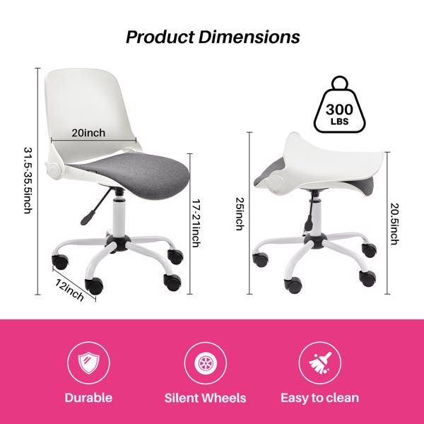 Kleiner Schreibtischstuhl, Bürostuhl ohne Armlehnen, Ergonomischer Bürostuhl mit überkreuzten Beinen,für kleine Räume, Height Adjustable Folding Office Chair for Home Office