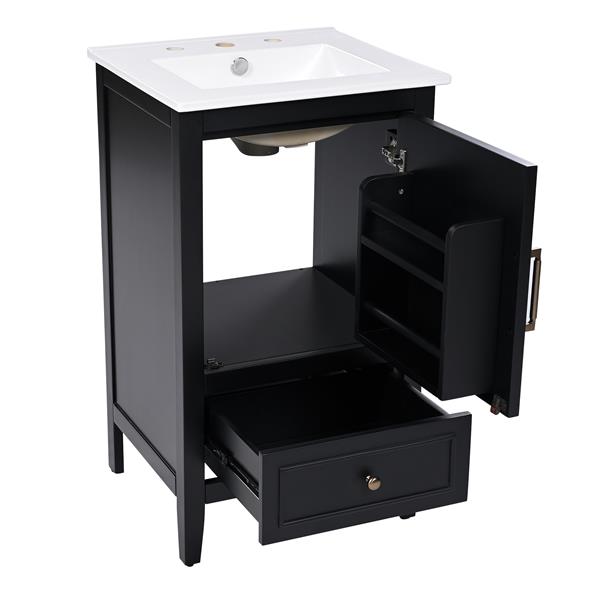 20" Bathroom Vanity with Sink, Bathroom Cabinet with Two Doors, Door Shelf Storage and Adiustable Foot Pads, A Drawer, Black