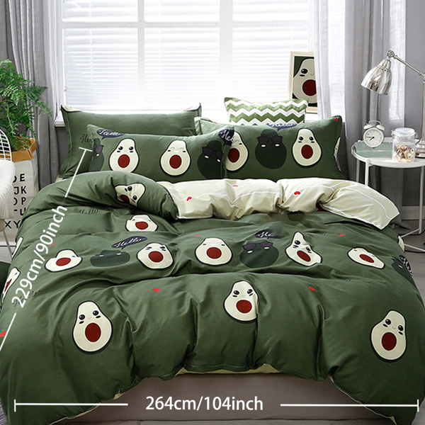 3 Piece Cute Avocado Duvet Cover Set Queen Size for Adults Ultra Soft Bedding Set Green