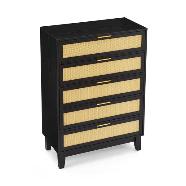 Bedroom 5 drawer dresser, rattan dresser modern wooden chest of drawers with spacious storage space for bedroom hallway living room