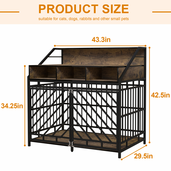 43.3 inch Dog Cage Furniture for Large Dogs,Wooden Dog Crate with Divider,Double Door Dog Kennel with Three Drawers Storage,Heavy Duty Dogs Decorative Pet House for Large Medium Dogs